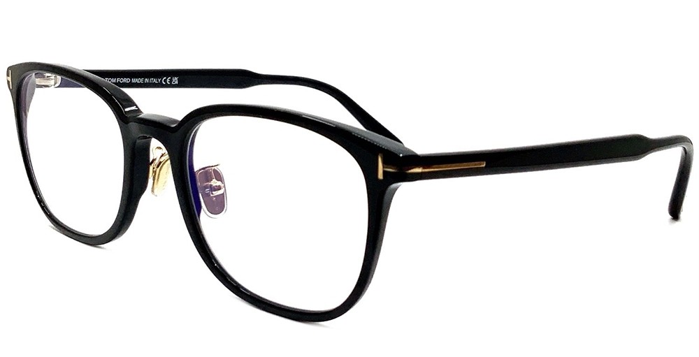 Tom Ford TF6053-D-B ECO - 001 - 53 - MIT BLAU-VIOLETTEM LICHTFILTER-GLÄSERN Brillenfassungen Schwarz Panto / Abgerundet