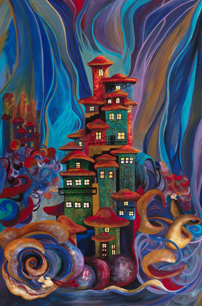 Fanni Mikó FLOATING VILLAGE - 2024, ACRYLIC, CANVAS - 120 X 80 Gemälde
