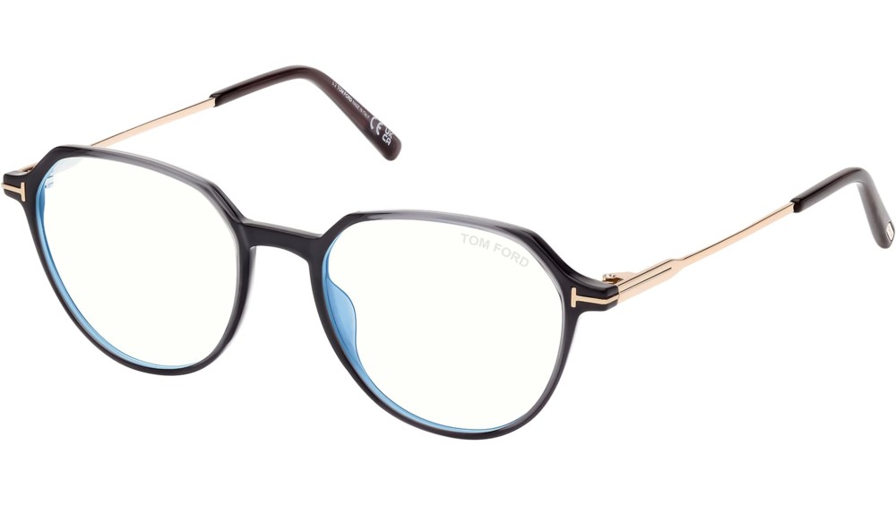 Tom Ford FT5875-B - 020 - 52 - MIT BLAU-VIOLETTEM LICHTFILTER-GLÄSERN Brillenfassungen Glanz Dunkles Grau Rund