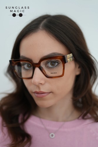MIU MIU MU 04UV - 11Q1O1 - 52 Brillenfassungen Gestreift Tabak Eckig