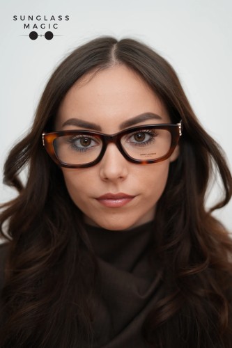 Saint Laurent SL M153 OPT - 003 - 55 Brillenfassungen Havanna Winkel/Abgerundet