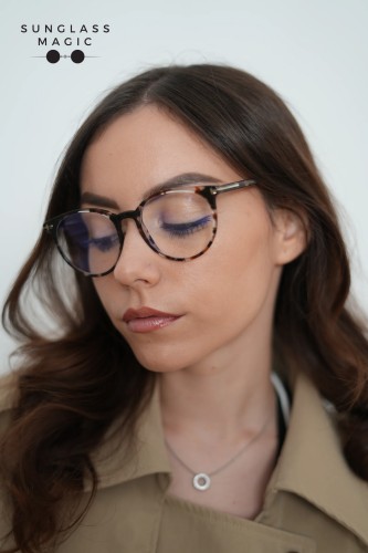 Tom Ford TF5575-B - 055 - 51 - MIT BLAU-VIOLETTEM LICHTFILTER-GLÄSERN Brillenfassungen Havanna Rund