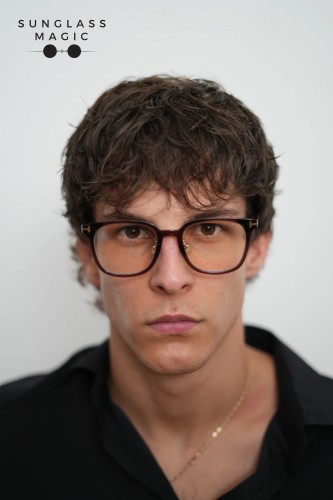 Tom Ford TF5998-K-B ECO - 045 - 51 - MIT BLAU-VIOLETTEM LICHTFILTER-GLÄSERN Brillenfassungen Braun Kissenform (Abgerundet)