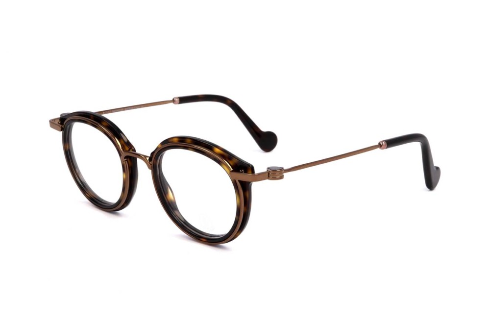 Moncler ML5007 - 052 - 45 Brillenfassungen Dunkle Havanna, Bronze, Schwarz Rund